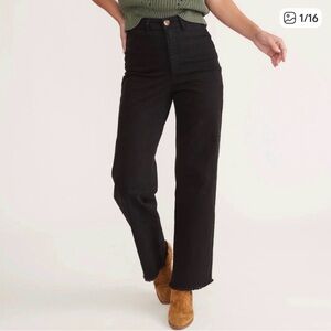 MARINE LAYER Full Length Raw Edge Bridget Pants Women 8 Black Wide Leg High Rise